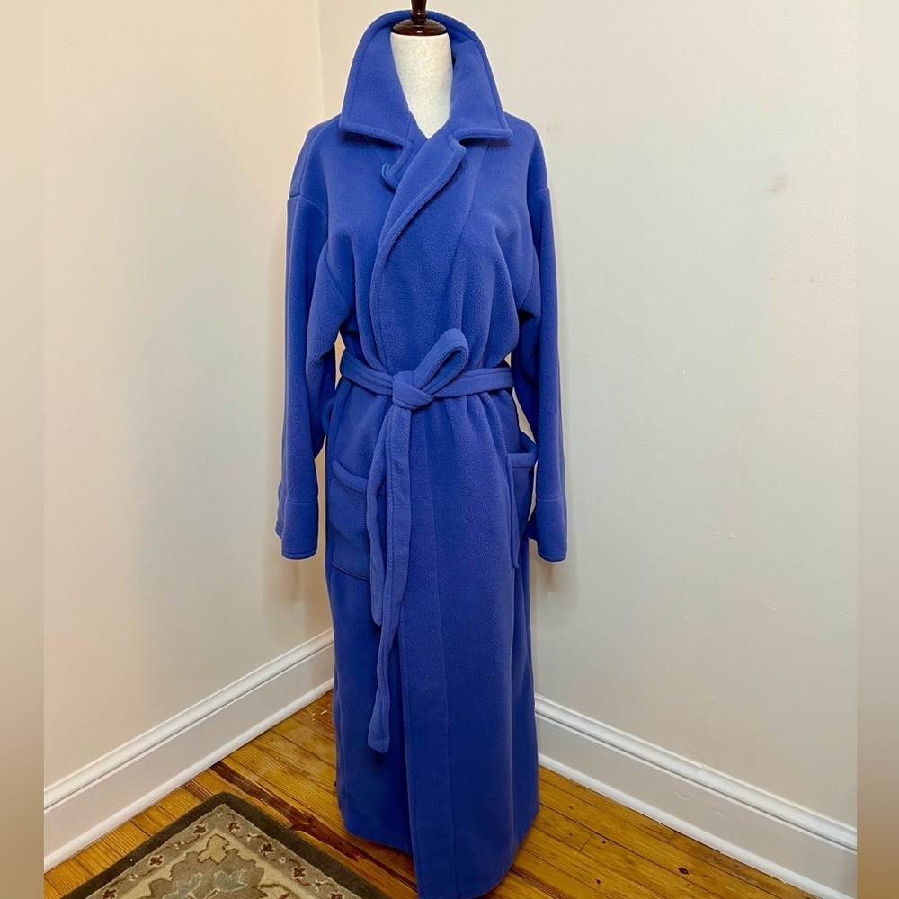 L.L.Bean Periwinkle Fleece Robe Large Regular Long Belted Pockets
